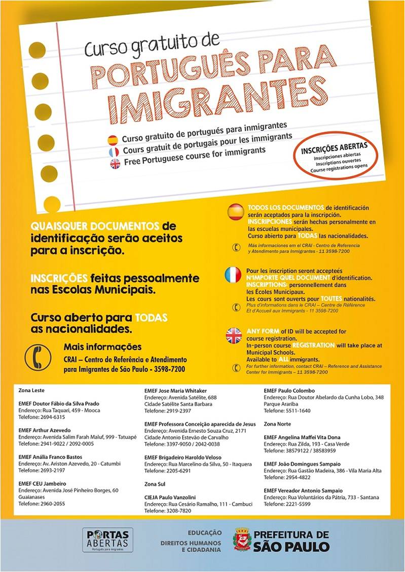 Inscrições abertas para curso de português para estrangeiros (PLAC