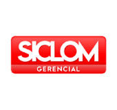 Logo do SICLOM Gerencial, formato de um retângulo em veremelho, dividido por uma barra branca abaixo da metade da forma. Na parte superior há o nome do sistema todo escrito em branco e em lestras maiúsculas. Abaixo da barra há o texto Gerencial, também em branco e em letras maísculas.