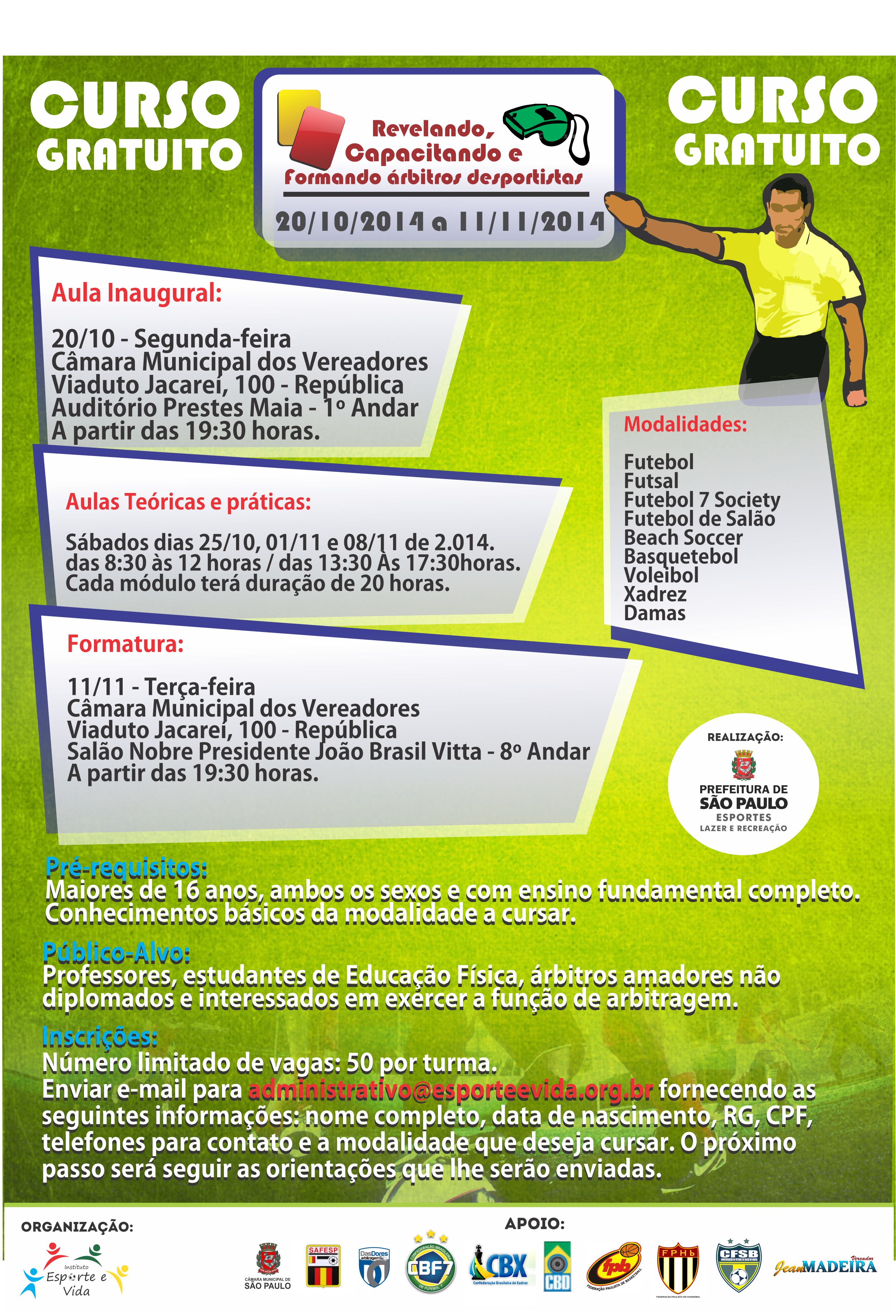 Curso de Arbitragem Gratuito  Secretaria Municipal de Esportes e