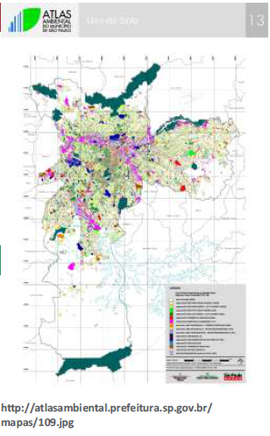 Mapa da cidade de São Paulo com foco no uso do solo por quadra fiscal mostrando áreas coloridas de acordo com a legenda