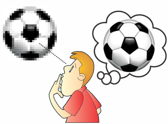 Imagem mostra uma pessoa tendo dificuldades de compreender uma imagem pixelizada de uma bola