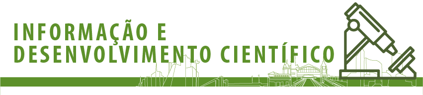 Banner superior com fundo branco, escrito em verde Informação e Desenvolvimento Científico e uma ilustração de um microscópio à direita. O banner possui ainda uma barra verde inferior e um contorno dos principais monumentos da cidade de São Paulo.