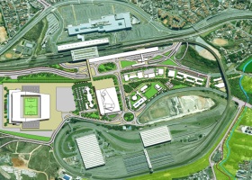 Esta é uma imagem aérea que mostra como ficará o sistema viário na Zona Leste com as obras públicas. O Desenho mostra o Itaquerão, o Fórum, o Polo Institucional e o Centro de Convenções.
