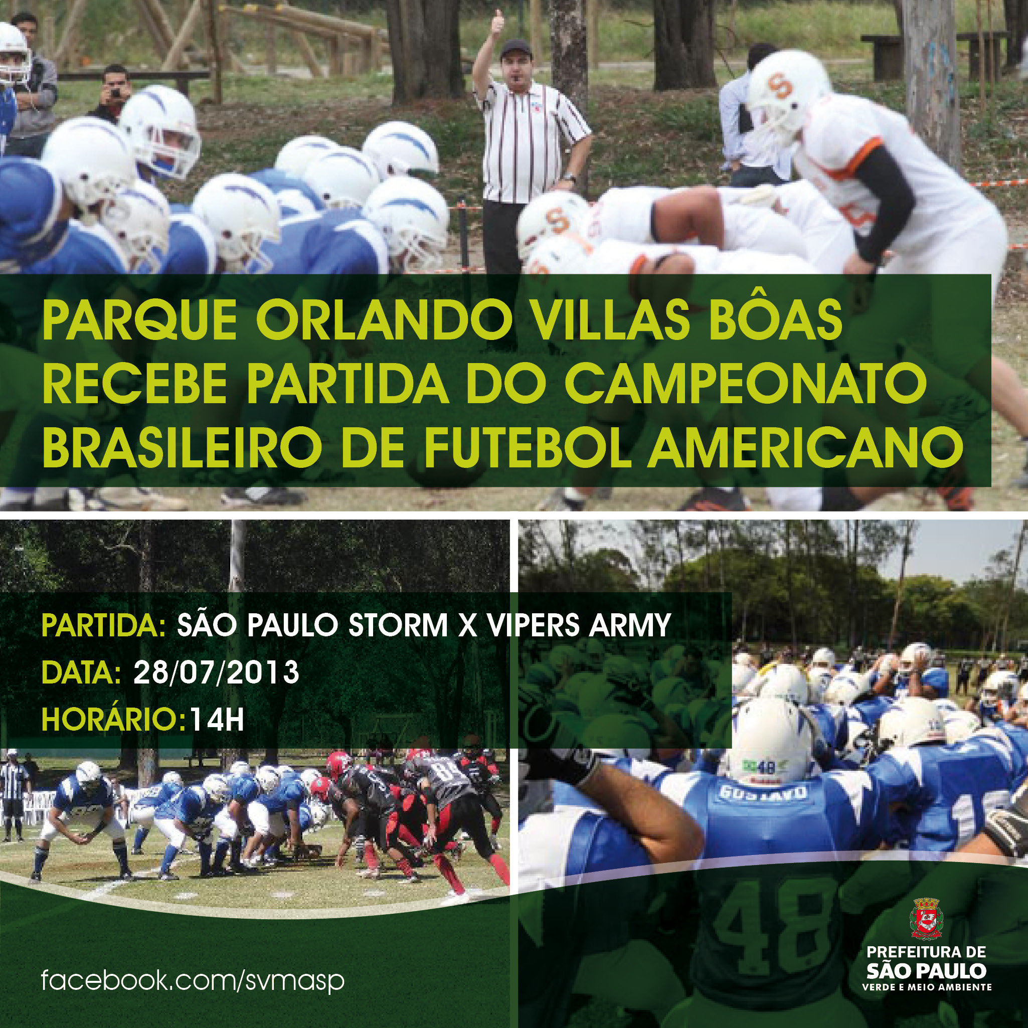 Parque Orlando Villas Bôas recebe Final de Campeonato de Futebol Americano, Secretaria Municipal do Verde e do Meio Ambiente