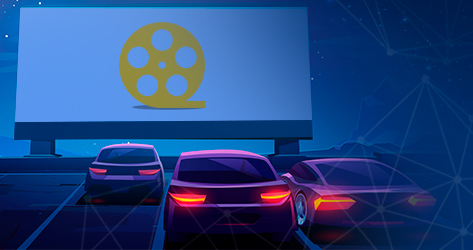 ilustração de um drive-in com seus carros na frente da tela de cinema