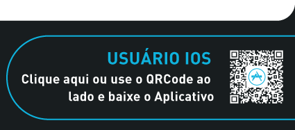  #PraCegoVer: num fundo preto há um QRCode do lado esquerdo. Equivalente textual: Usuário iOS - Clique aqui ou use o QRCode ao lado e baixe o aplicativo.