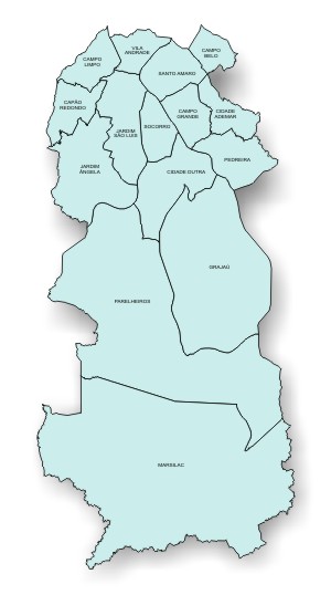 mapa da região sul do município de São Paulo, com a divisão por distrito