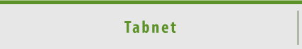 Botão cinza, com tarja fina verde superior e texto Tabnet escrito em verde centralizado.