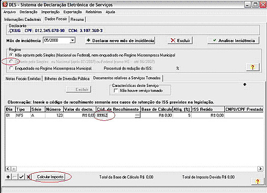 Observações relativas ao Simples Nacional