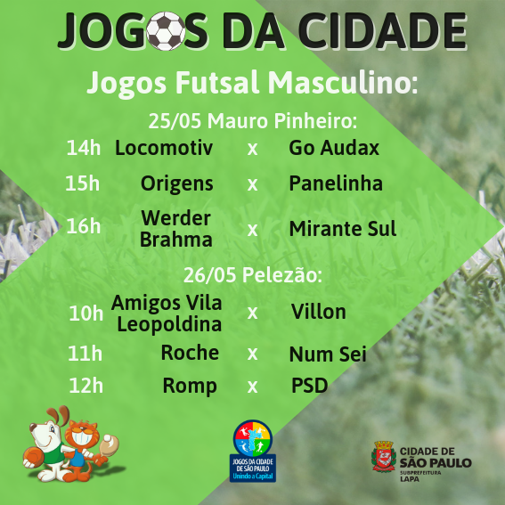 Imagem mostra arte feita com os próximos jogos de futsal da competição.