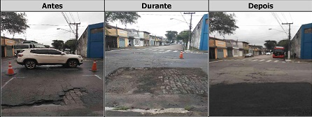 Antes, durante e depois do serviço de Tapa-Buraco na Praça Altemar Dutra 