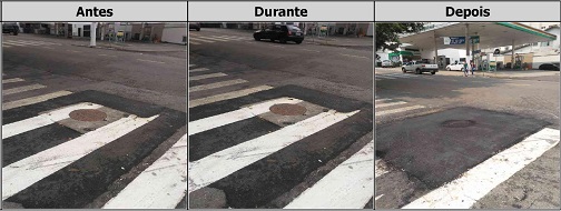 Antes, durante e depois do serviço de Tapa-Buraco na avenida Cel. José Píres de Andrade 
