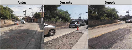 Antes, durante e depois do serviço de Tapa-Buraco na rua Manoel Simões