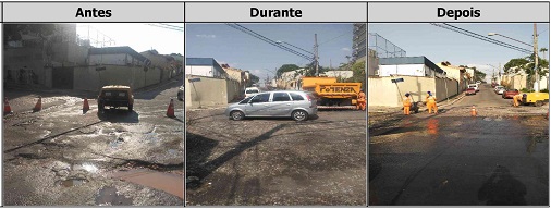 Antes, durante e depois do serviço de Tapa-Buraco na rua Pedrália 