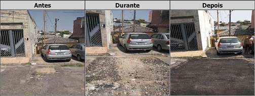 Antes, durante e depois do serviço de Tapa-Buraco na rua  Luiz da Costa Ramos 