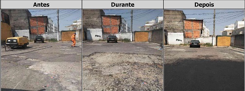 Antes, durante e depois do serviço de Tapa-Buraco na rua  Luiz da Costa Ramos 