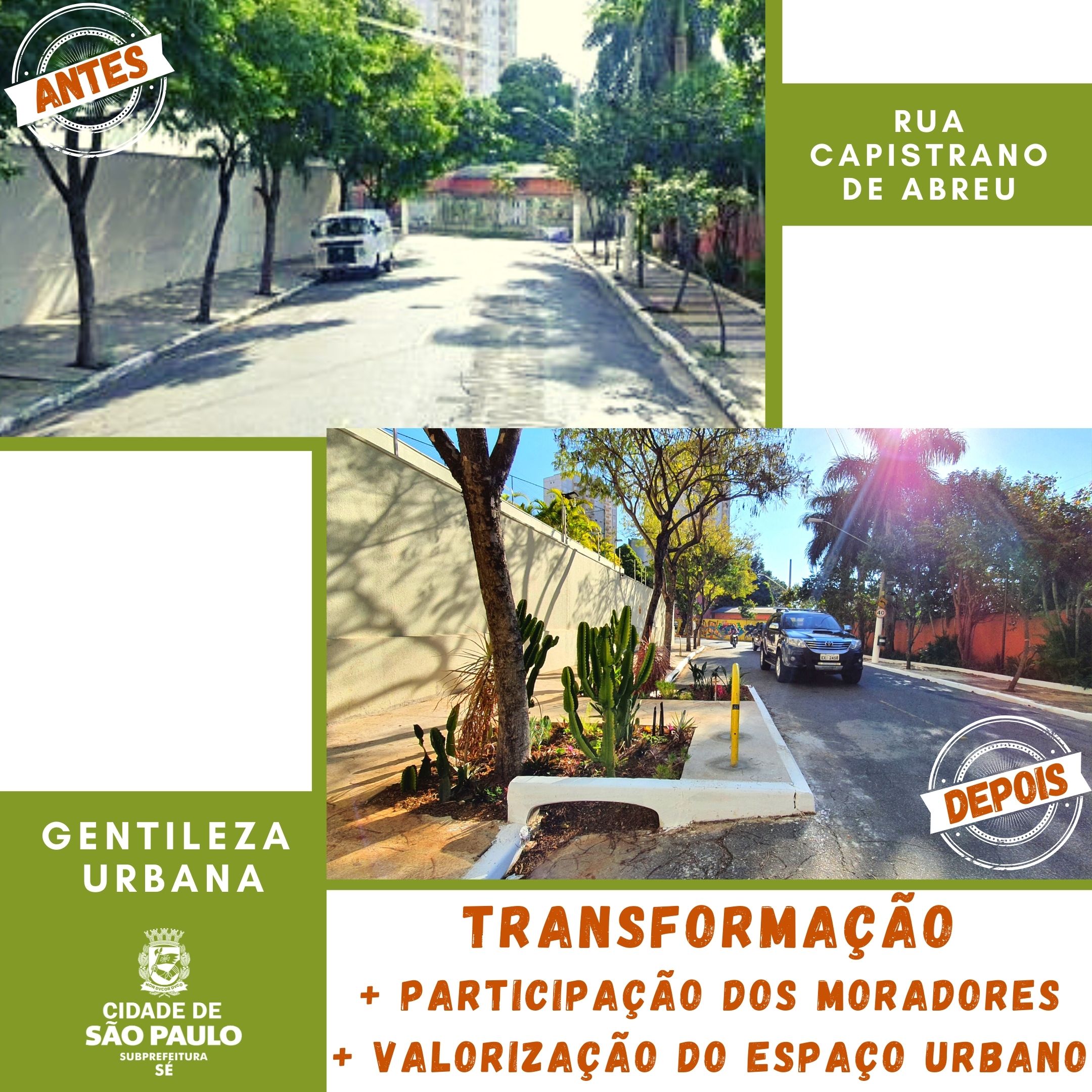 Montagem com duas fotos do antes e depois. Com e sem asfalto. 