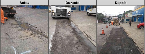 Antes, durante e depois do serviço de Tapa-Buraco na Estrada das Lágrimas