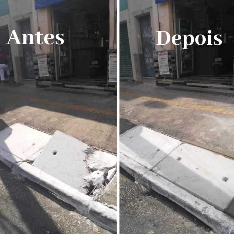 Antes e depois da troca da tampa de bueiro na rua Vergueiro