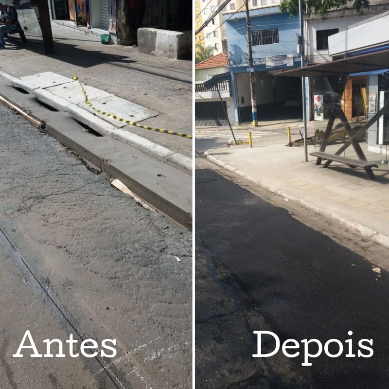 Antes e depois do serviço de tapa-buraco na avenida padre Arlindo Vieira