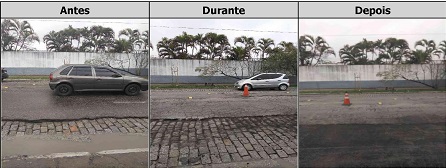 Antes, durante e depois do serviço de Tapa-Buraco na avenida Presidente Wilson