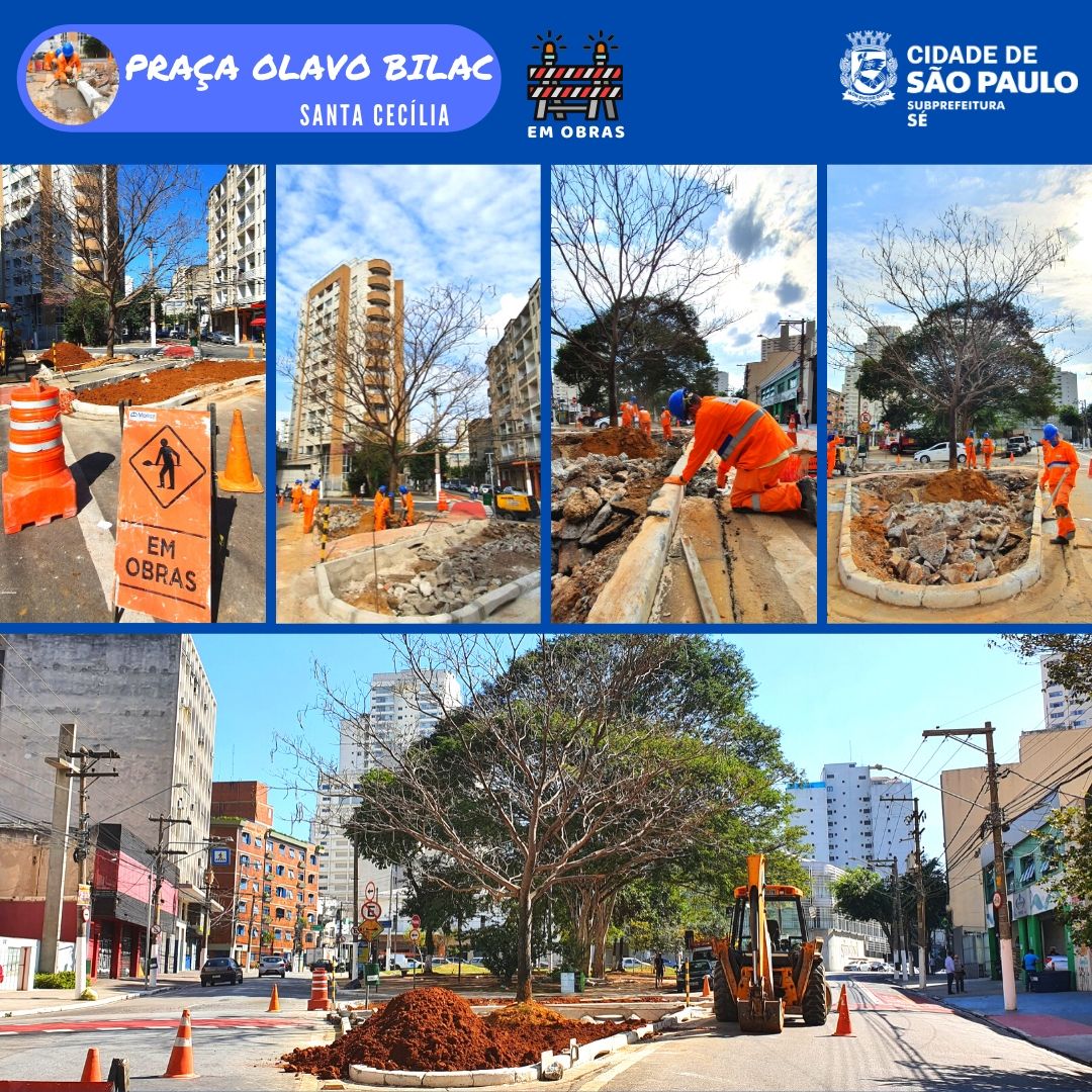 fotos da construção do jardim de chuva da Praça Olavo Bilac
