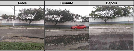 Antes, durante e depois do serviço de Tapa-Buraco na avenida Presidente Wilson