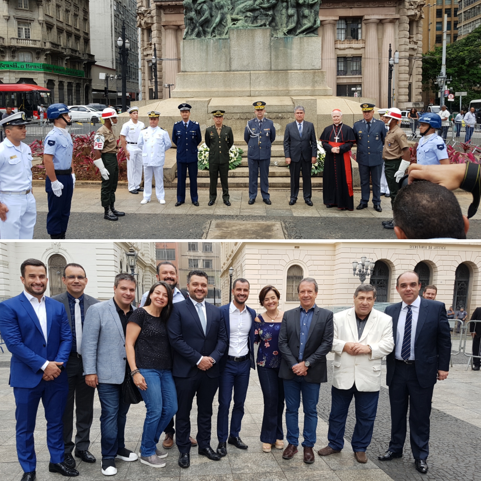 Duas fotos com as autoridades presentes no ato