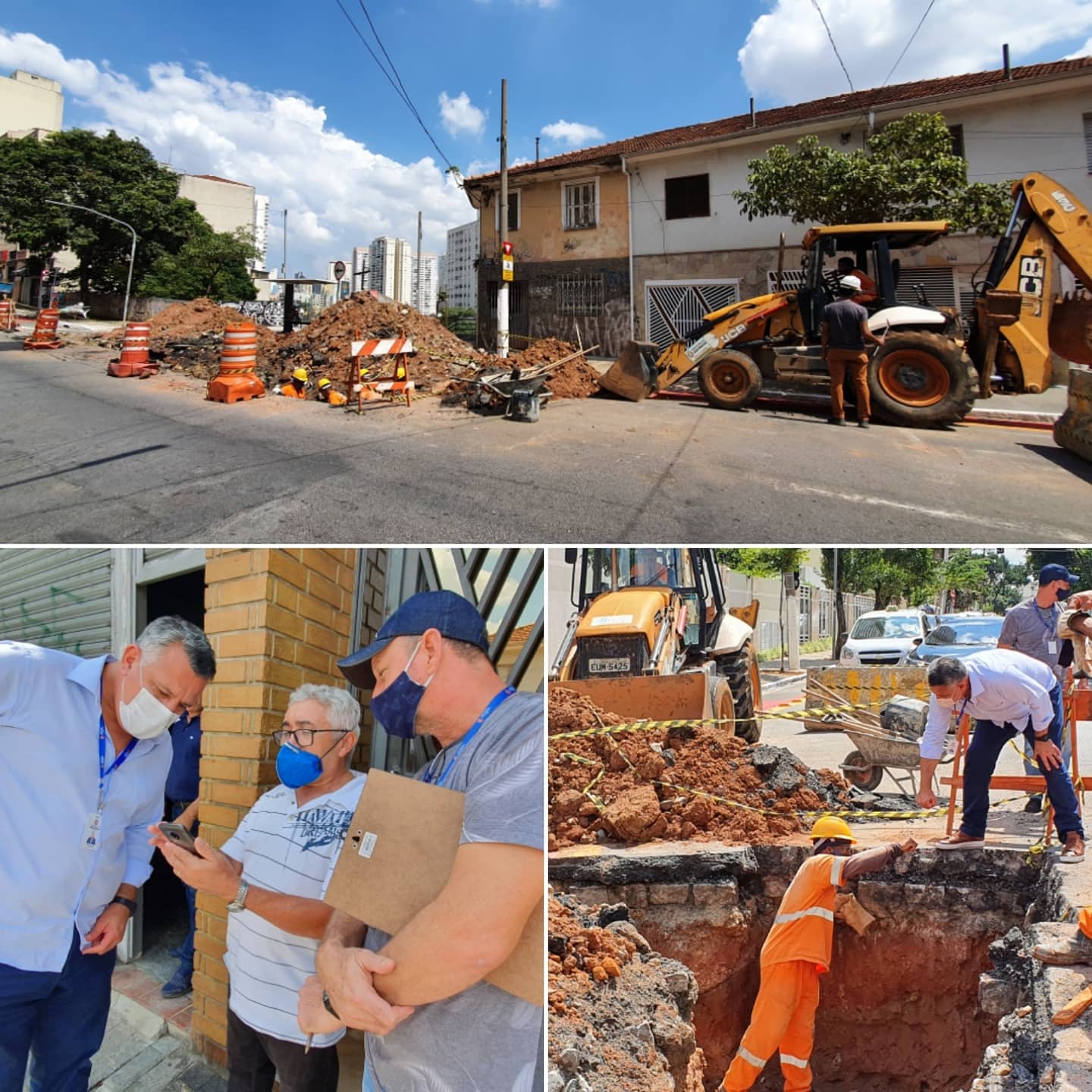 fotos coloridas mostra o subprefeito da Sé, Coronel Salles, conversando com moradores em frente a obra da galeria na Avenida lacerda franco