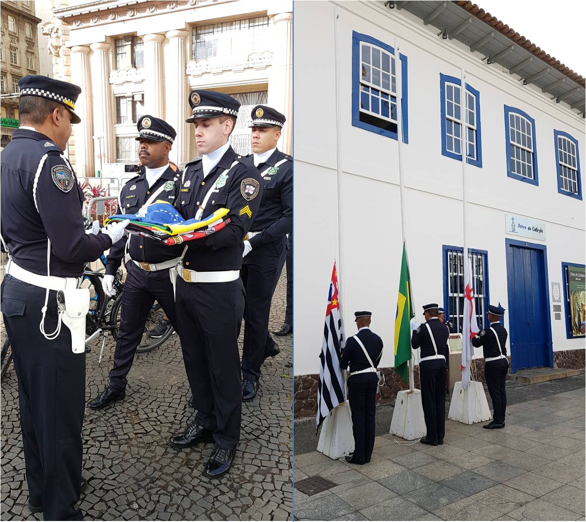 Guardas Municipais hasteiam as bandeiras do Brasil, Estado e Município de São Paulo 