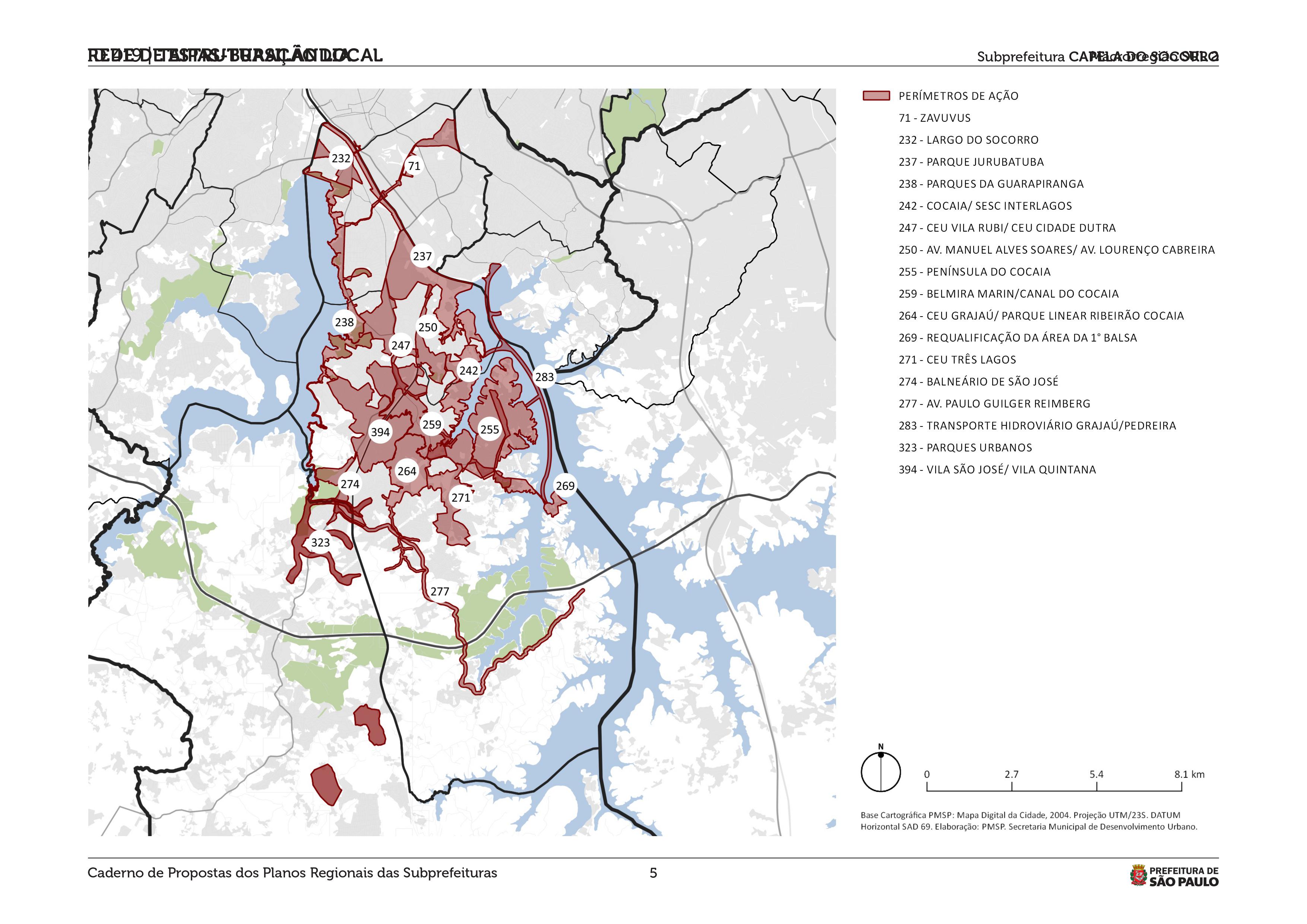 #PraCegoVer - Mapa da Subprefeitura Capela do Socorro detalhando os 17 perímetros de ação