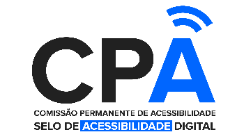 Selo de Acessibilidade Digital com as siglas CPA e a última letra A está em cor azul escura
