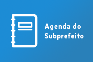 Ícone de agenda escrito do lado direito "Agenda do Subprefeito", com o fundo azul.