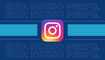 Imagem com fundo azul claro, logo do instagram ao centro com escritos dizendo SIGA NOSSO PERFIL