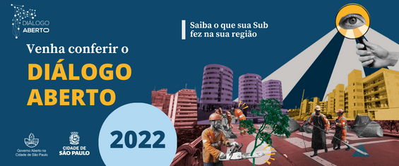 Banner com fundo azul com slogans da prefeitura sobre o dialogo Aberto 2022