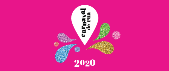 Inscrição  "Carnaval de Rua 2020"  sobre fundo rosa choque