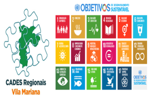 a imagem tem o logotipo do CADES Vila Mariana e o logotipo dos ODS (objetivos do desenvolvimento sustentável) da ONU (Organização das Nações Unidas)