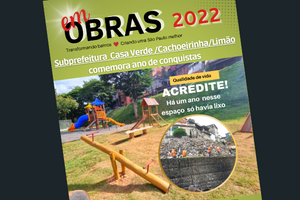 Capa da revista em Obras 2022 sobre fundo preto. A capa é verde e traz a imagem de umm plauground que já foi um lixão de acordo com o título