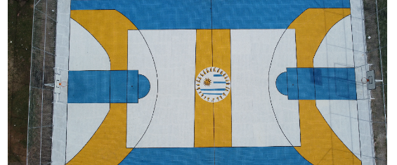 Imagem colorida em branco, azul e amarelo: Bandeira do Uruguai