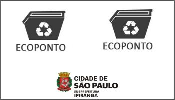 Duas caçambas cinzas, sob fundo branco, com o logo da Subprefeitura Ipiranga centralizado, na parte inferior da imagem