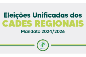 Fundo cinza claro, com informações sobre os CADES Regionais em verde escuro e verde claro