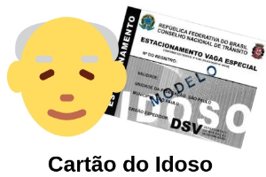 Desenho com característica do rosto de um ancião apresenta o cartão para estacionamento em vaga especial