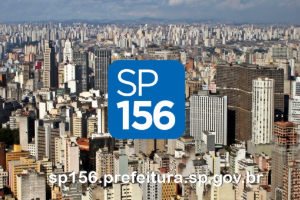 Imagem do Post: foto do centro da cidade imagens área onde mostra vários prédios  
Ao centro o logo do portal 156 com fundo azul com a escrita em branco e abaixo o endereço do site.