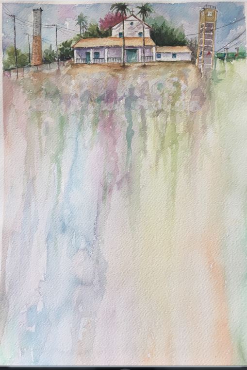 na foto a capela de são miguel paulista desenha em aquarela