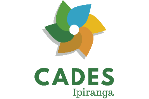 Imagem mostra o logo do CADES Ipiranga que tem como elemento central um cata-vento de diferentes cores, logo abaixo há os dizeres "Cades Ipiranga" escrito em verde.
