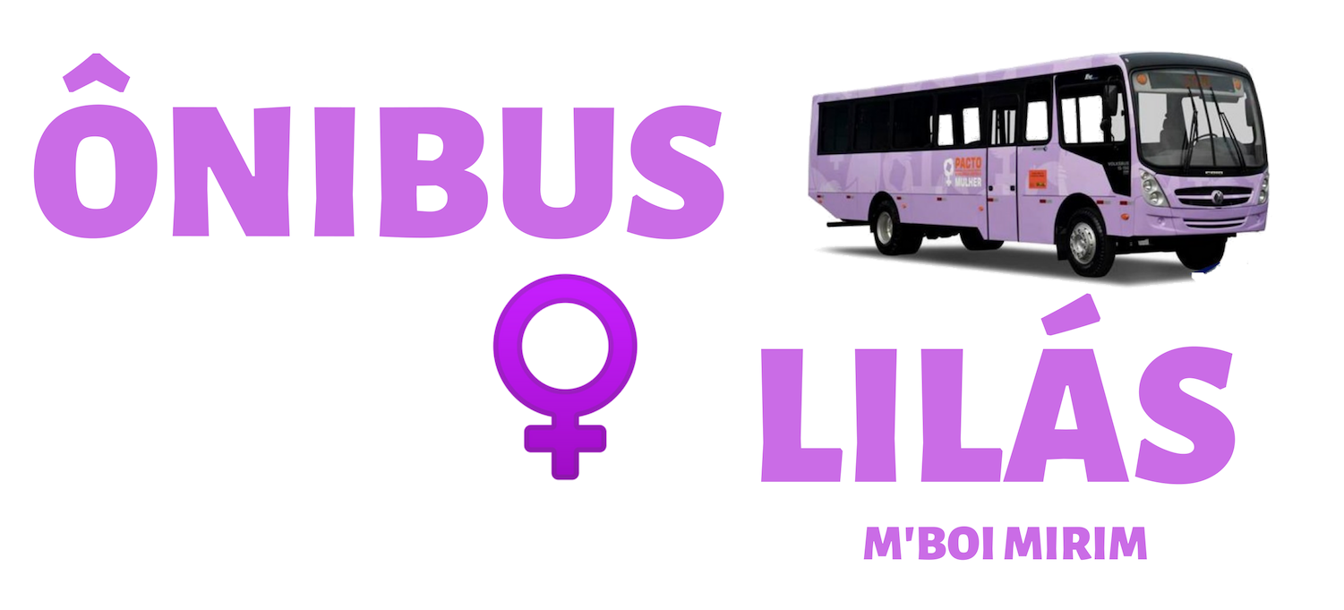 #PraCegoVer - imagem contém no canto superior um ônibus rosa, entre esta imagem está escrito de cor rosa "Ônibus Lilás", em baixo deste logotipo está escrito em cor rosa "M'Boi Mirim"