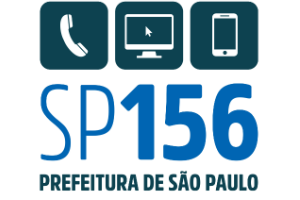 Arte com fundo branco e com letras na cor azul em destaque escrito "SP 156".