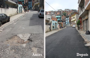 A rua Dardo Rocha, no Jd. Damasceno, antes e depois do recapeamento