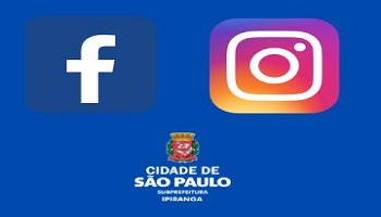 logos do facebook e instagram no fundo azul, com o logo da subprefeitura Ipiranga logo abaixo