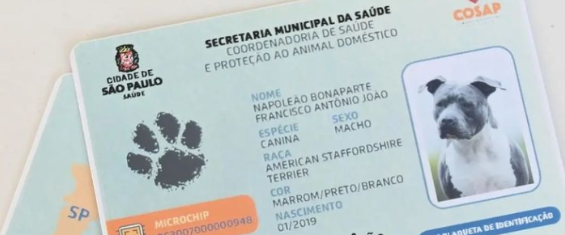 Foto de uma carteira de identificação do seu animal.